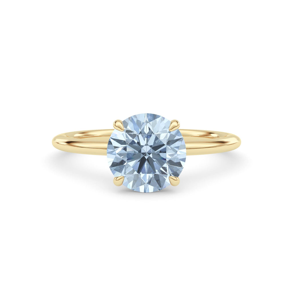 Yellow gold Fancy Blue Round Cut Diamond Classic Solitaire Engagement Ring