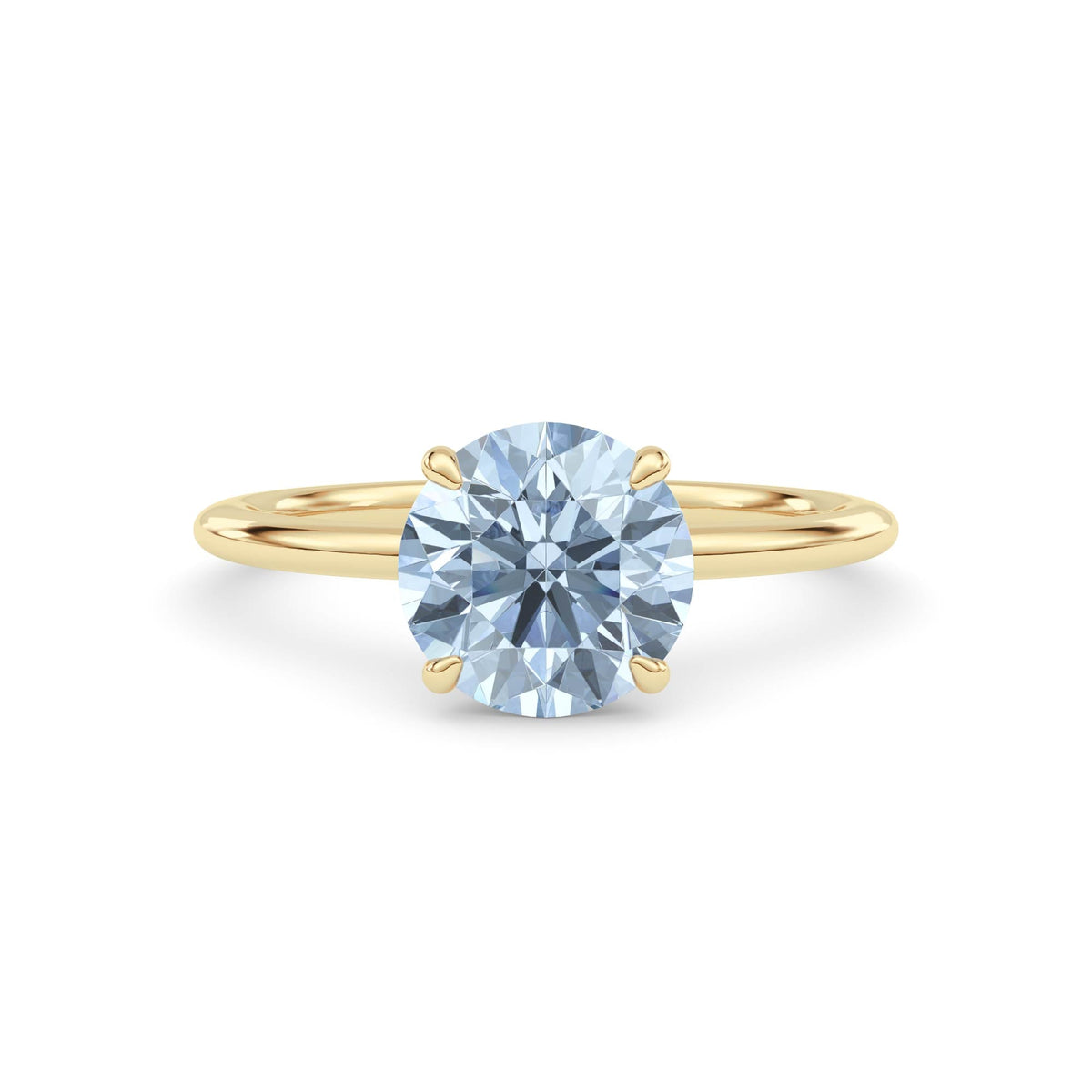 Yellow gold Fancy Blue Round Cut Diamond Classic Solitaire Engagement Ring