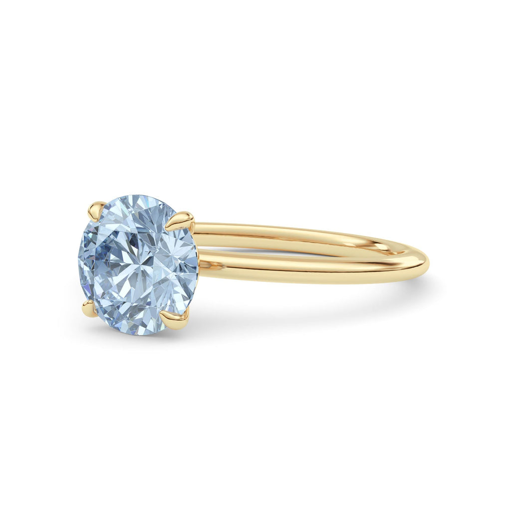Yellow gold Fancy Blue Round Cut Diamond Classic Solitaire Engagement Ring