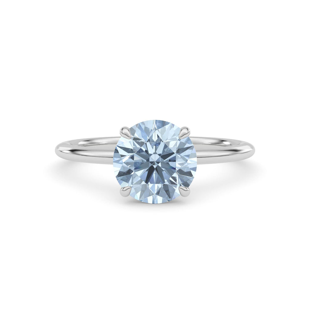 White gold Fancy Blue Round Cut Diamond Classic Solitaire Engagement Ring