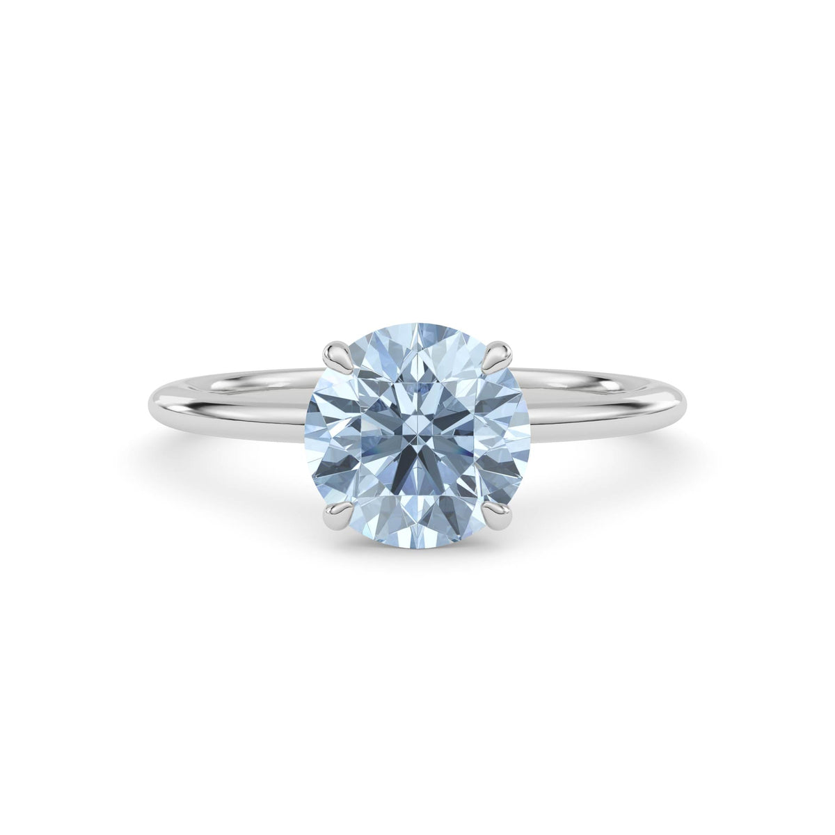 White gold Fancy Blue Round Cut Diamond Classic Solitaire Engagement Ring