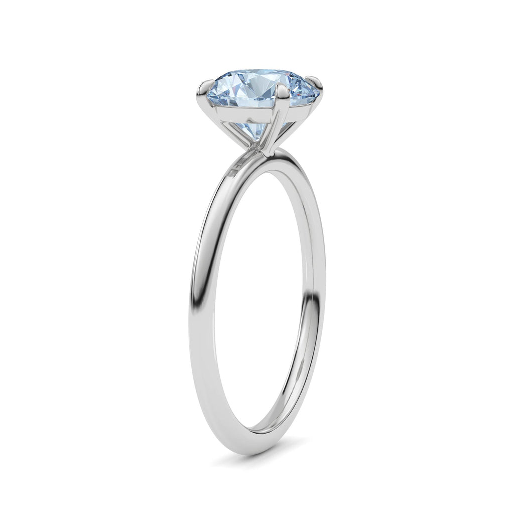White gold Fancy Blue Round Cut Diamond Classic Solitaire Engagement Ring