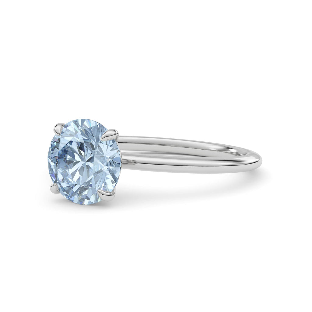 White gold Fancy Blue Round Cut Diamond Classic Solitaire Engagement Ring