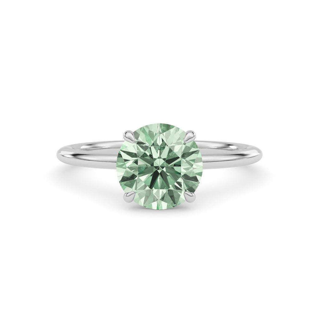 White gold Fancy Green Round Cut Diamond Classic Solitaire Engagement Ring