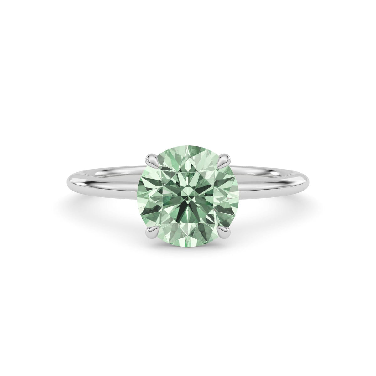 White gold Fancy Green Round Cut Diamond Classic Solitaire Engagement Ring