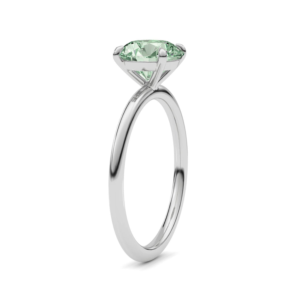 White gold Fancy Green Round Cut Diamond Classic Solitaire Engagement Ring