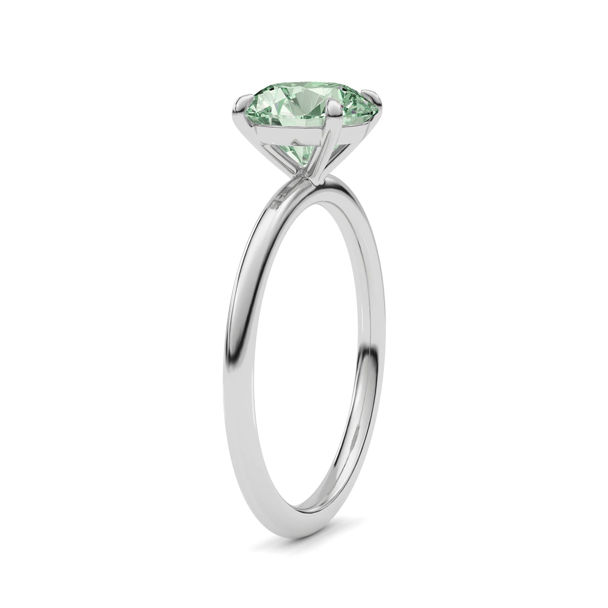 White gold Fancy Green Round Cut Diamond Classic Solitaire Engagement Ring