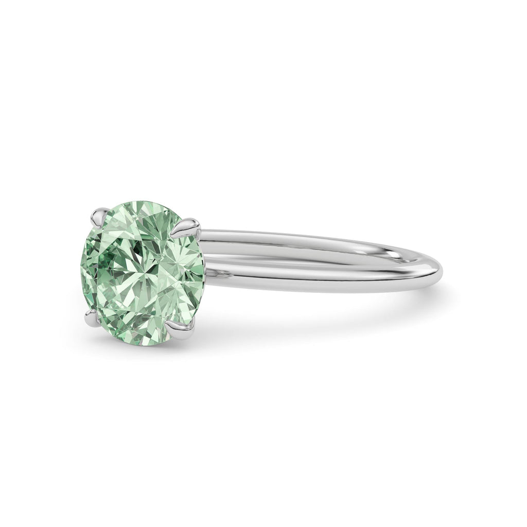 White gold Fancy Green Round Cut Diamond Classic Solitaire Engagement Ring