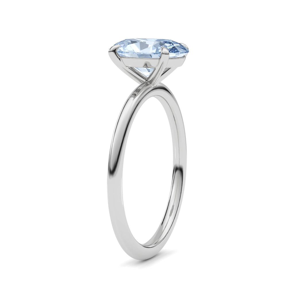 Silver Fancy Blue Oval Cut Diamond Classic Solitaire Engagement Ring