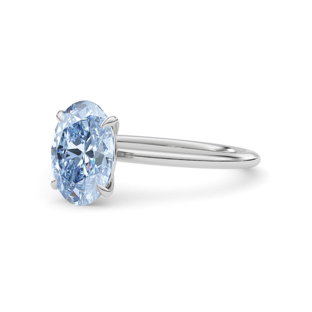 Silver Fancy Blue Oval Cut Diamond Classic Solitaire Engagement Ring