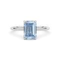 Silver Fancy Blue Emerald Cut Diamond Classic Solitaire Engagement Ring