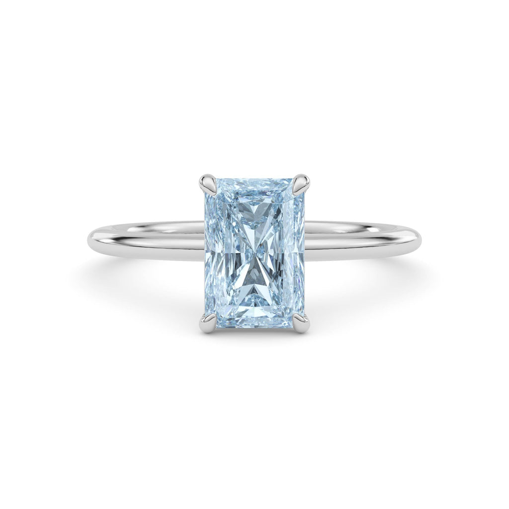 Platinum Fancy Blue Radiant Cut Diamond Classic Solitaire Engagement Ring
