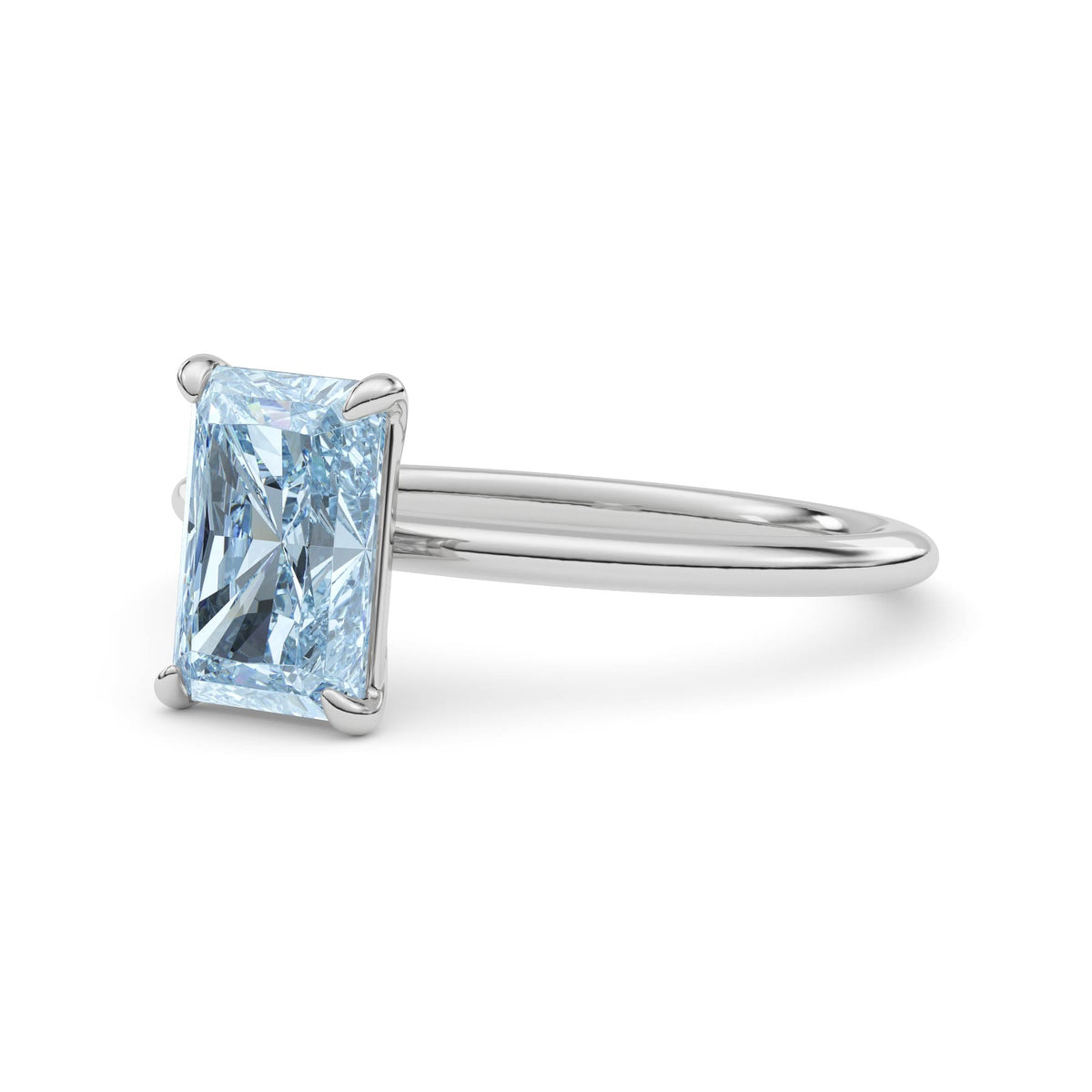 Platinum Fancy Blue Radiant Cut Diamond Classic Solitaire Engagement Ring