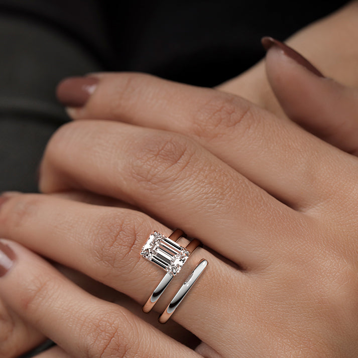 White gold Emerald Diamond Bypass Wrap Solitaire Engagement Ring