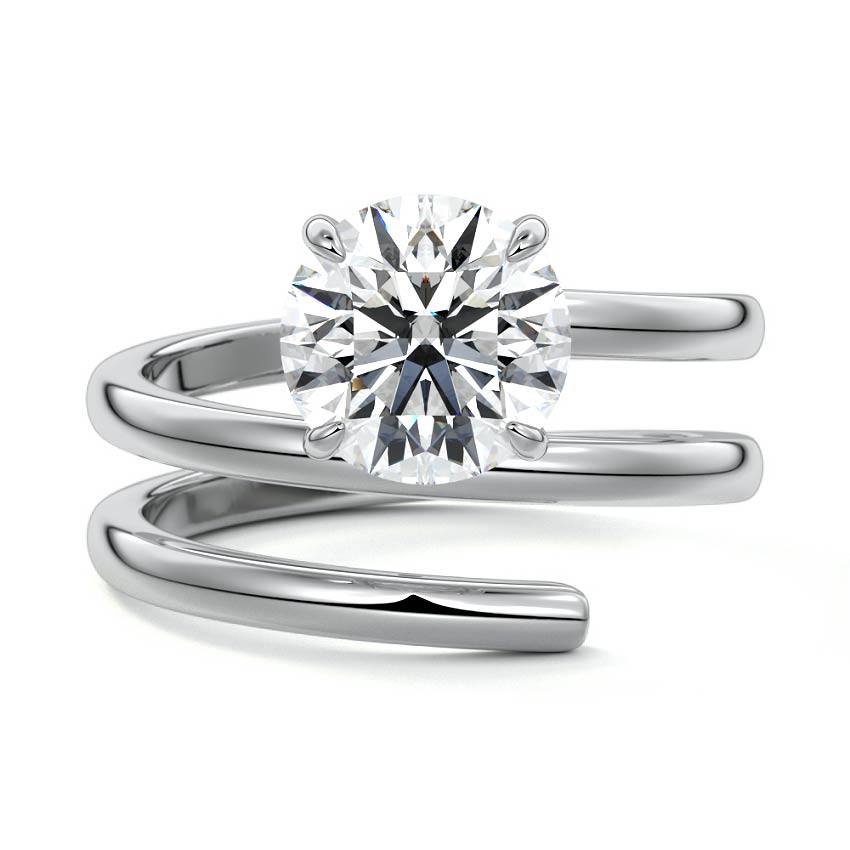Silver Round Diamond Bypass Wrap Solitaire Engagement Ring