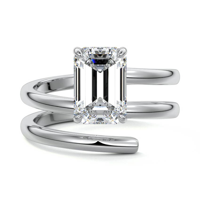 Silver Emerald Diamond Bypass Wrap Solitaire Engagement Ring