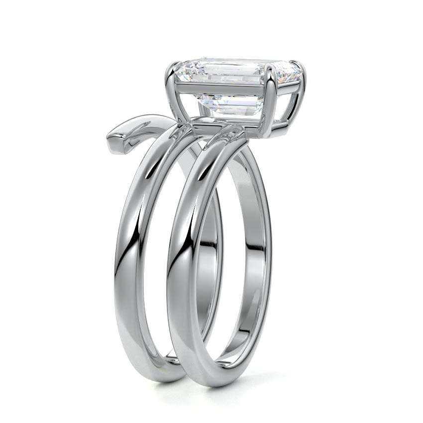 Silver Emerald Diamond Bypass Wrap Solitaire Engagement Ring