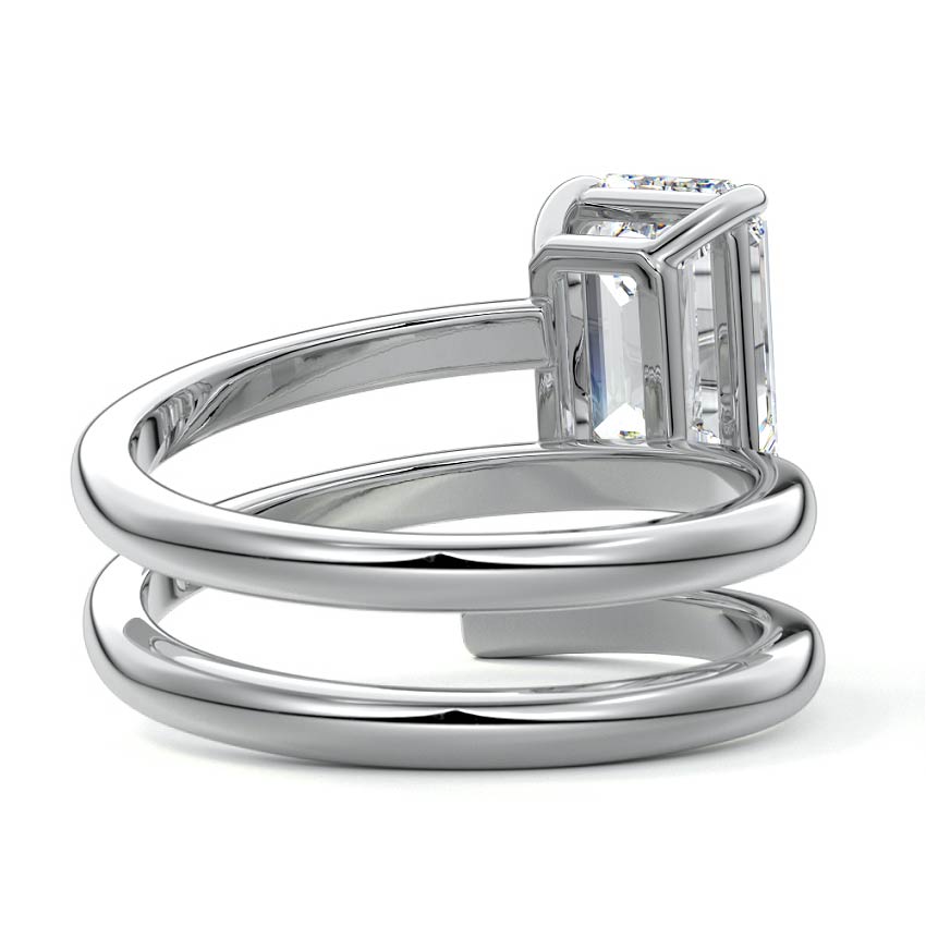 Silver Emerald Diamond Bypass Wrap Solitaire Engagement Ring