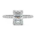 White gold Radiant Diamond Engagement Ring with Pavé Band and Hidden Halo