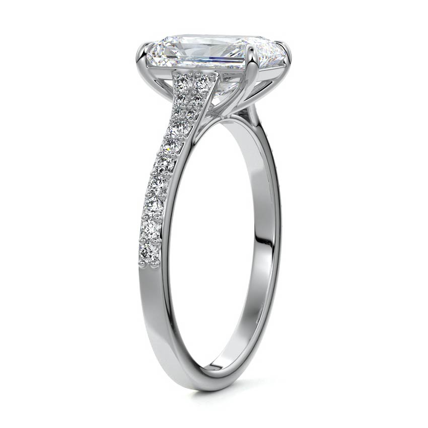 White gold Radiant Solitaire Diamond Engagement Ring with Tapered Pave Band
