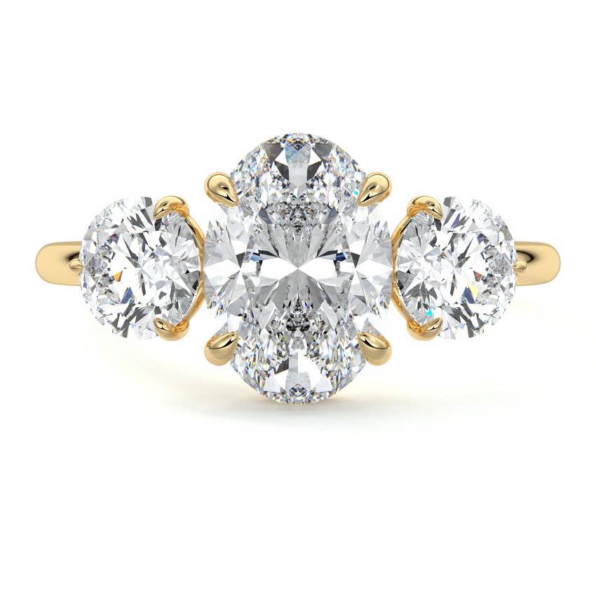 Yellow gold Three-Stone Oval Diamond Ring with Round Side Stones