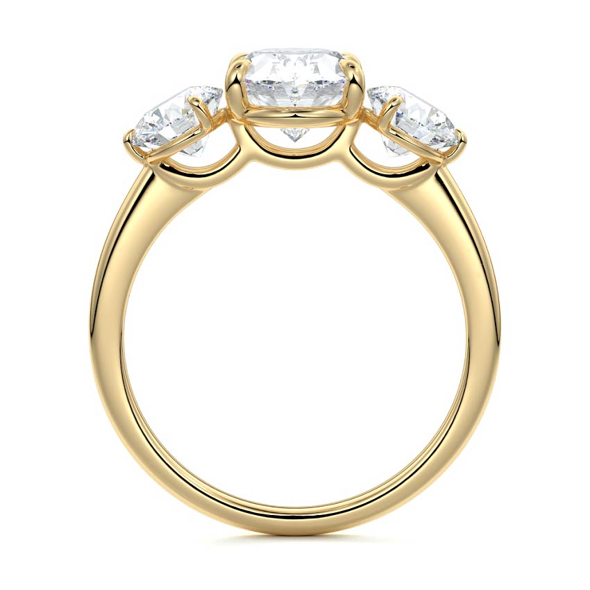 Yellow gold Three-Stone Oval Diamond Ring with Round Side Stones