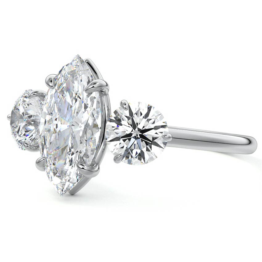 White gold Three-Stone Marquise Diamond Ring with Round Side Stones