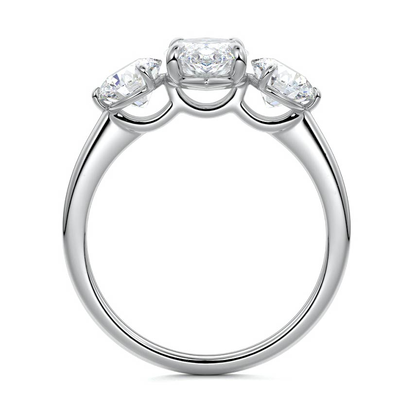 Platinum Three-Stone Marquise Diamond Ring with Round Side Stones