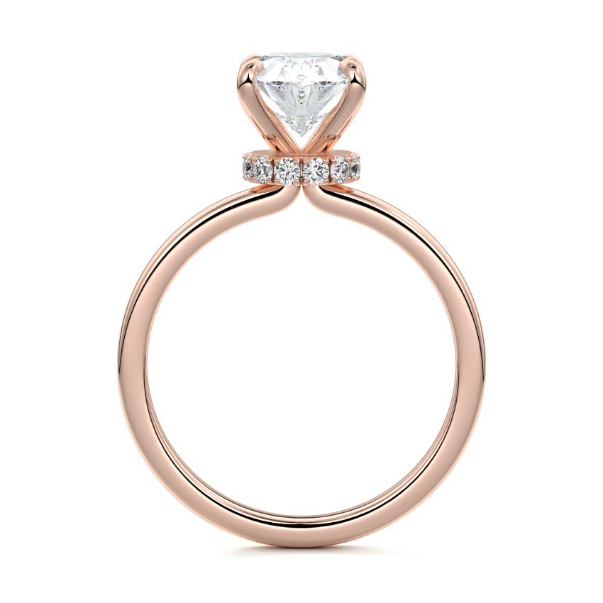 Rose gold Oval Diamond Solitaire Engagement Ring with Hidden Halo Accent