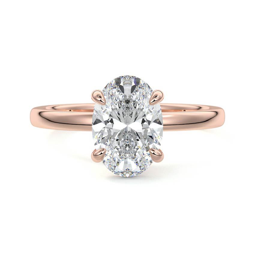 Rose gold Oval Diamond Solitaire Engagement Ring with Hidden Halo Accent