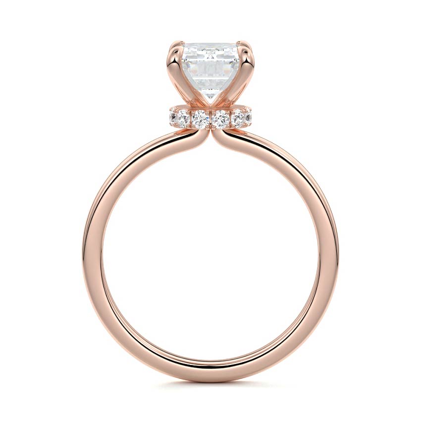 Rose gold Emerald Diamond Solitaire Engagement Ring with Hidden Halo Accent