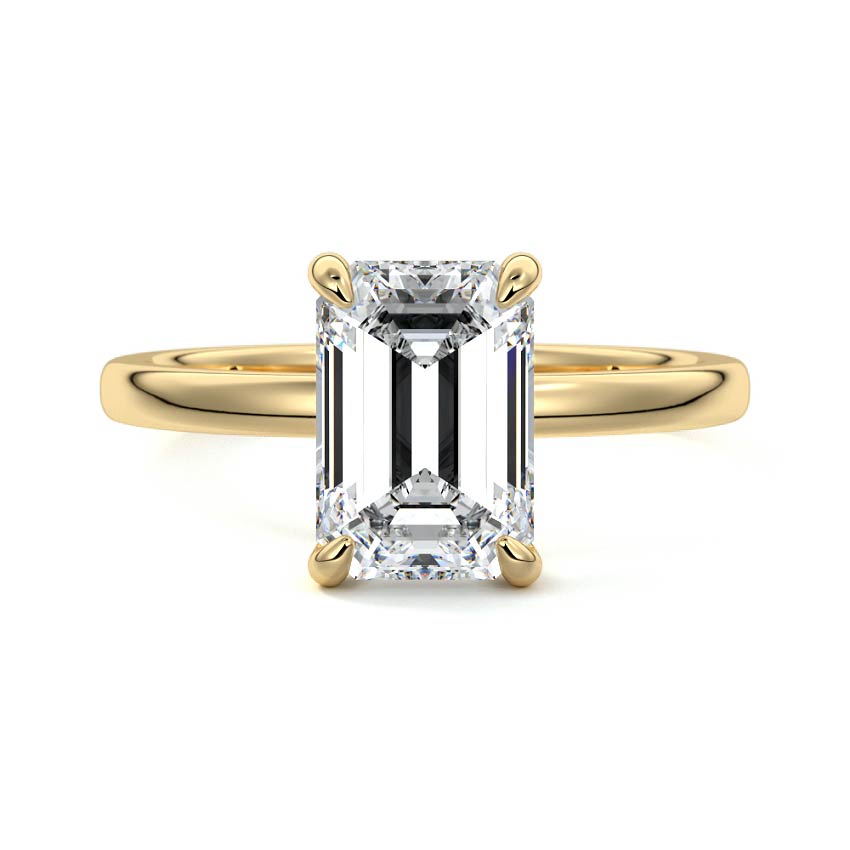Yellow gold Emerald Diamond Solitaire Engagement Ring with Hidden Halo Accent