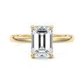 Yellow gold Emerald Diamond Solitaire Engagement Ring with Hidden Halo Accent
