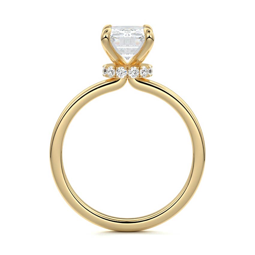 Yellow gold Emerald Diamond Solitaire Engagement Ring with Hidden Halo Accent