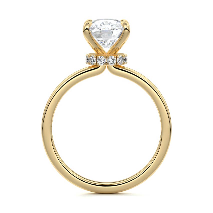 Yellow gold Cushion Diamond Solitaire Engagement Ring with Hidden Halo Accent