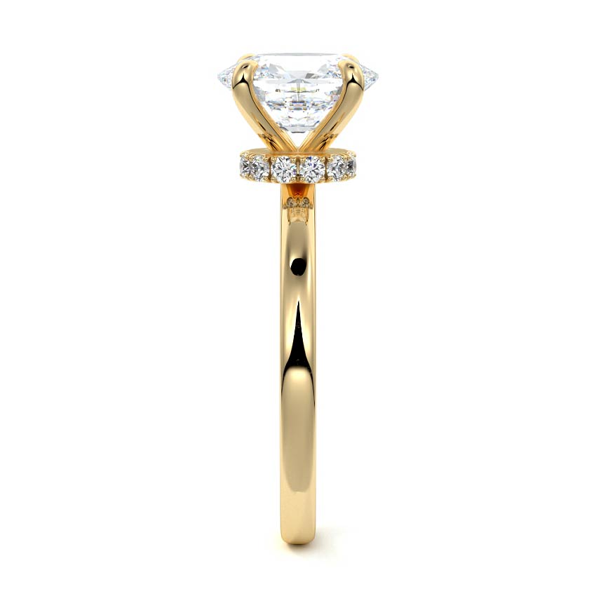Yellow gold Cushion Diamond Solitaire Engagement Ring with Hidden Halo Accent
