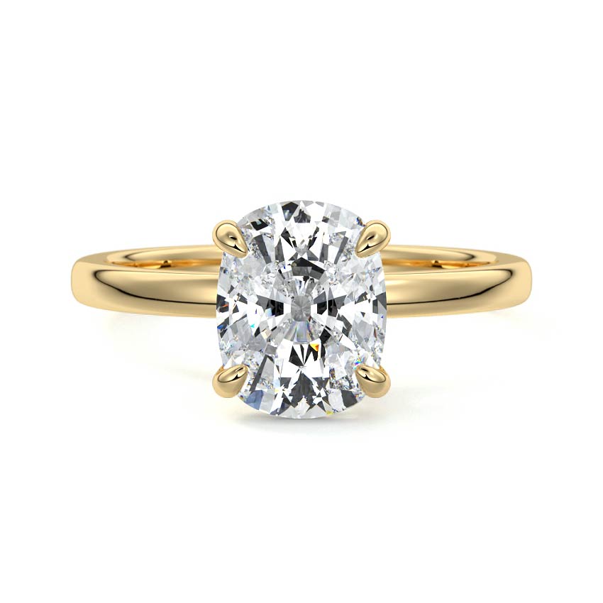Yellow gold Cushion Diamond Solitaire Engagement Ring with Hidden Halo Accent