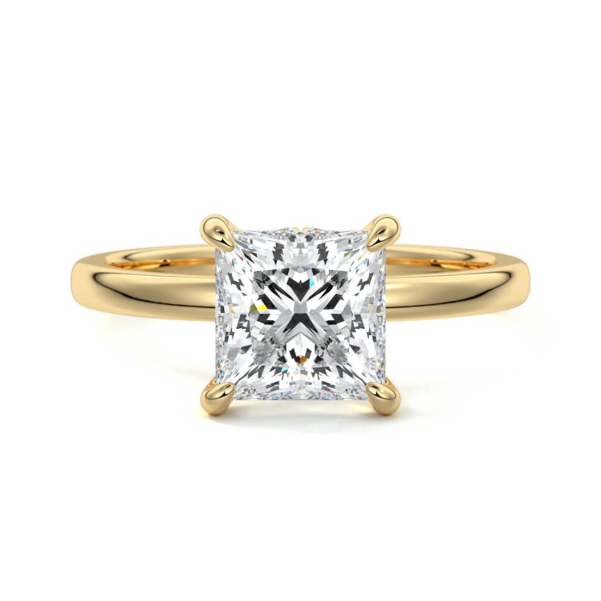 Yellow gold Princess Diamond Solitaire Engagement Ring with Hidden Halo Accent