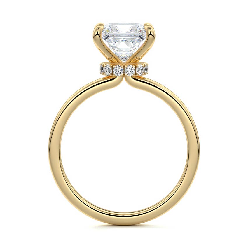 Yellow gold Princess Diamond Solitaire Engagement Ring with Hidden Halo Accent
