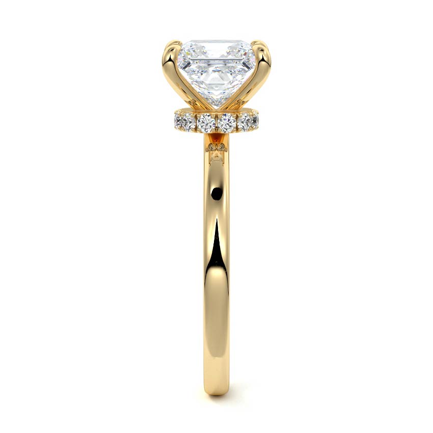 Yellow gold Princess Diamond Solitaire Engagement Ring with Hidden Halo Accent