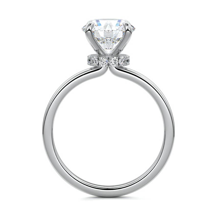 White gold Round Diamond Solitaire Engagement Ring with Hidden Halo Accent
