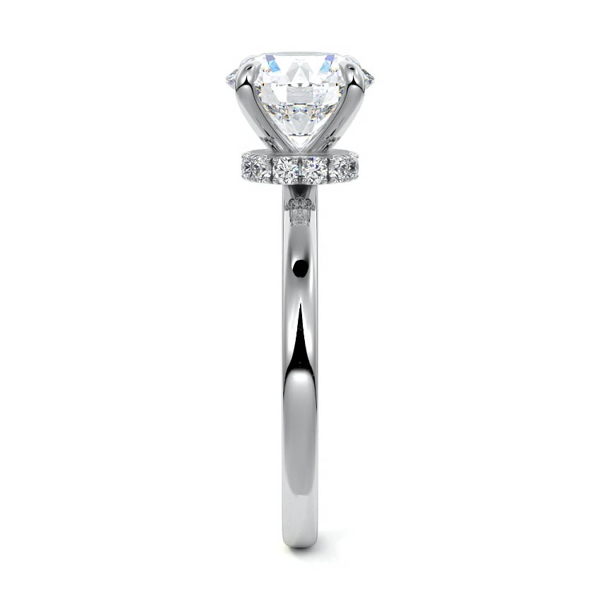 White gold Round Diamond Solitaire Engagement Ring with Hidden Halo Accent