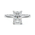 White gold Radiant Diamond Solitaire Engagement Ring with Hidden Halo Accent