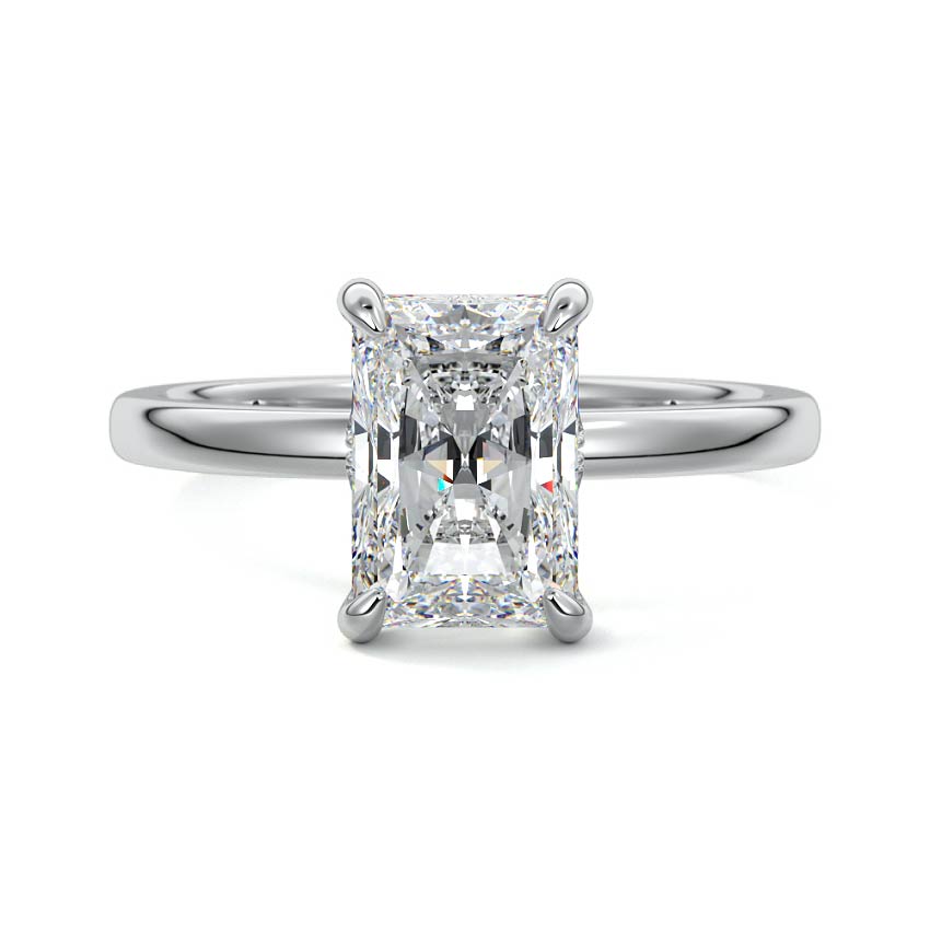 White gold Radiant Diamond Solitaire Engagement Ring with Hidden Halo Accent