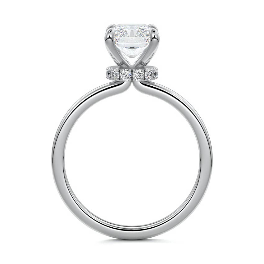 White gold Radiant Diamond Solitaire Engagement Ring with Hidden Halo Accent