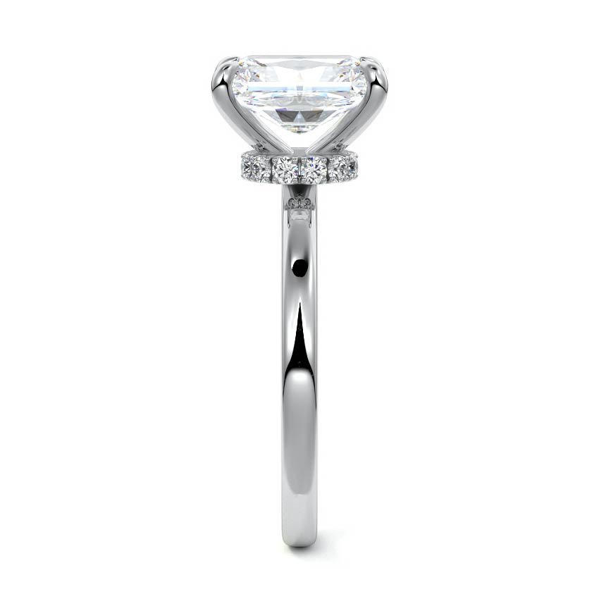 White gold Radiant Diamond Solitaire Engagement Ring with Hidden Halo Accent