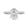 Silver Oval Diamond Solitaire Engagement Ring with Hidden Halo Accent