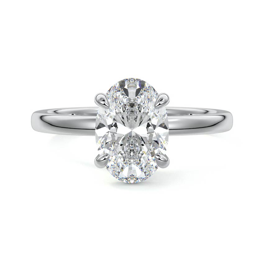Silver Oval Diamond Solitaire Engagement Ring with Hidden Halo Accent