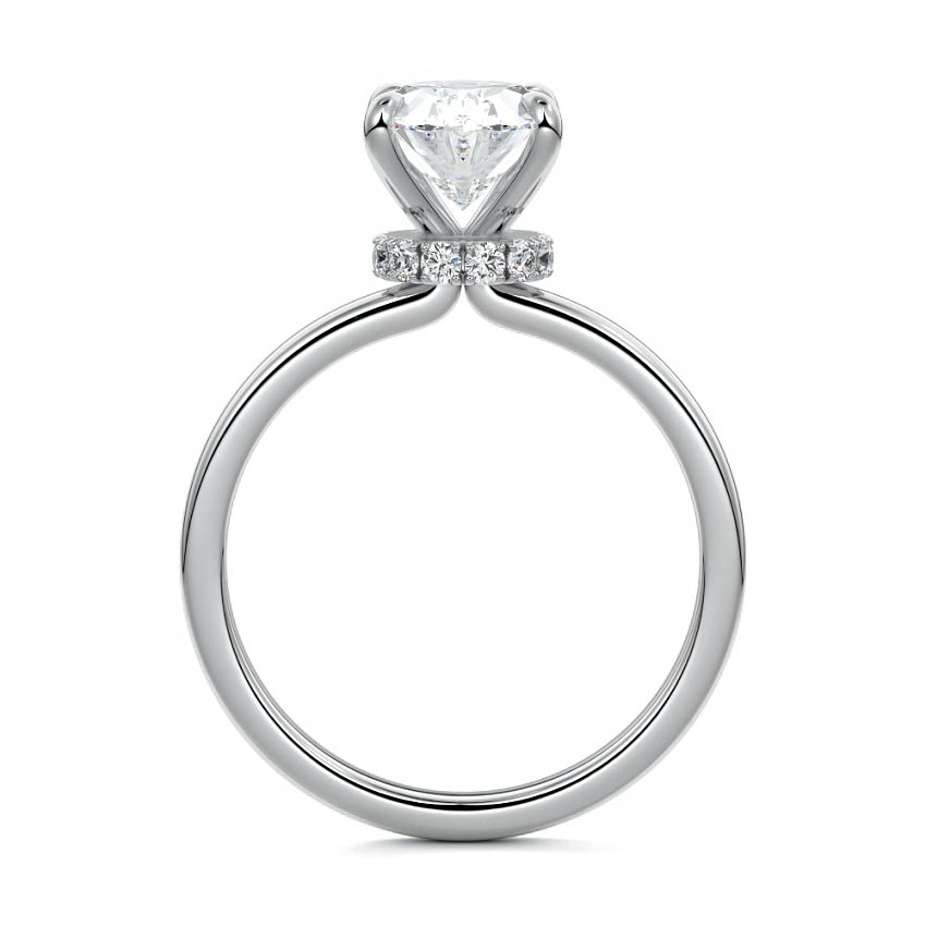 Silver Oval Diamond Solitaire Engagement Ring with Hidden Halo Accent