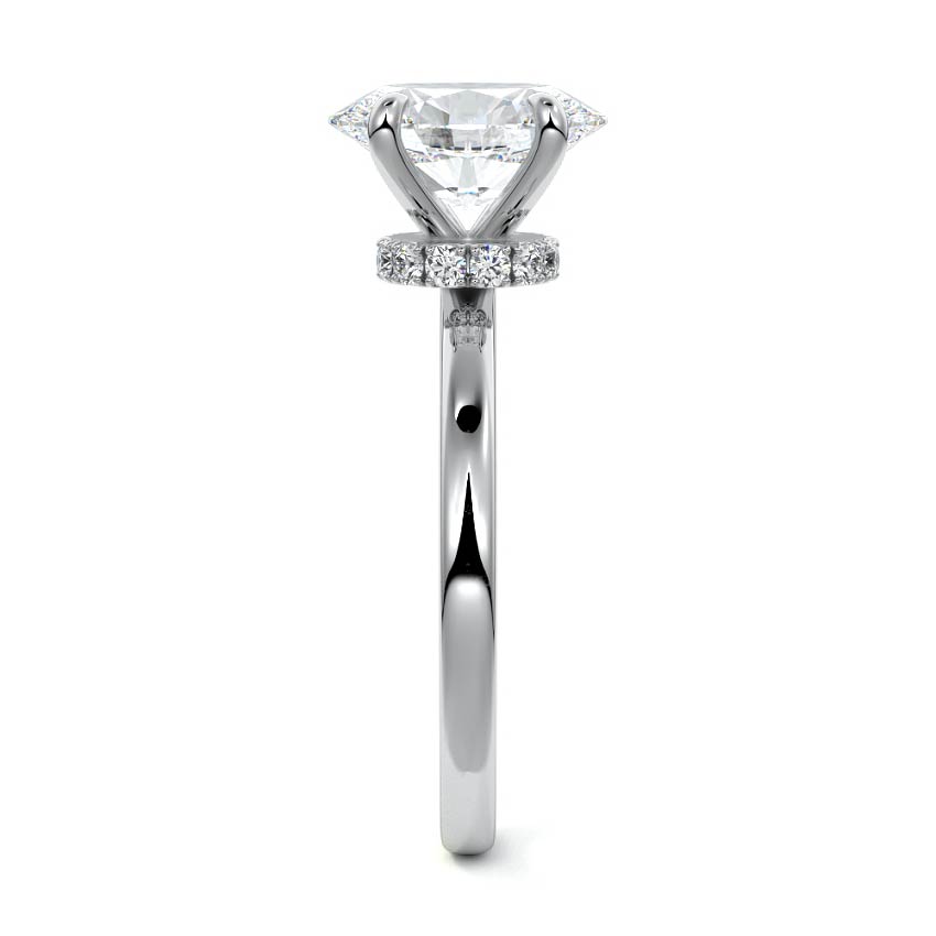 Silver Oval Diamond Solitaire Engagement Ring with Hidden Halo Accent